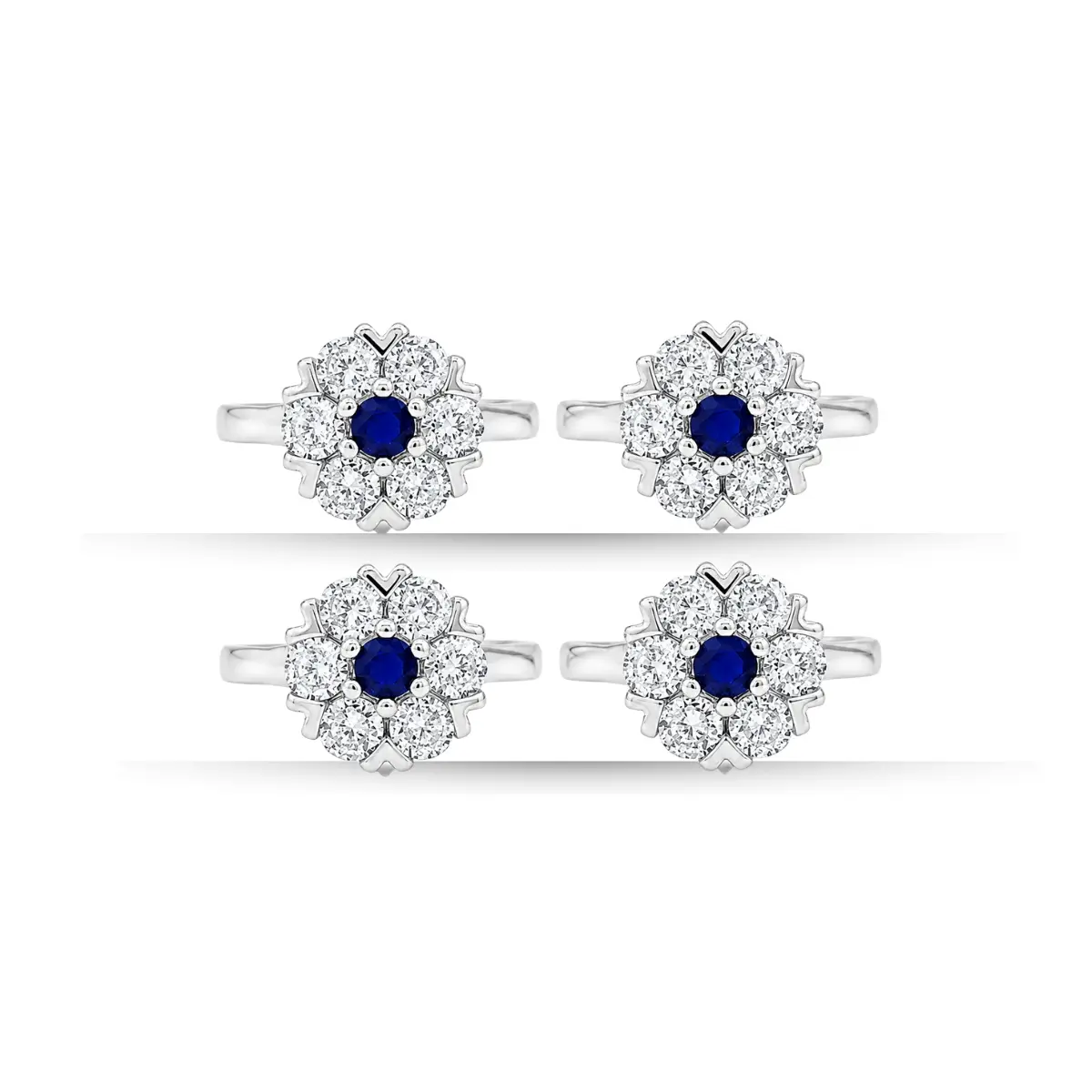 925 Sterling Silver Toe Ring Pair Of 2 Floral Blue Stone For Women